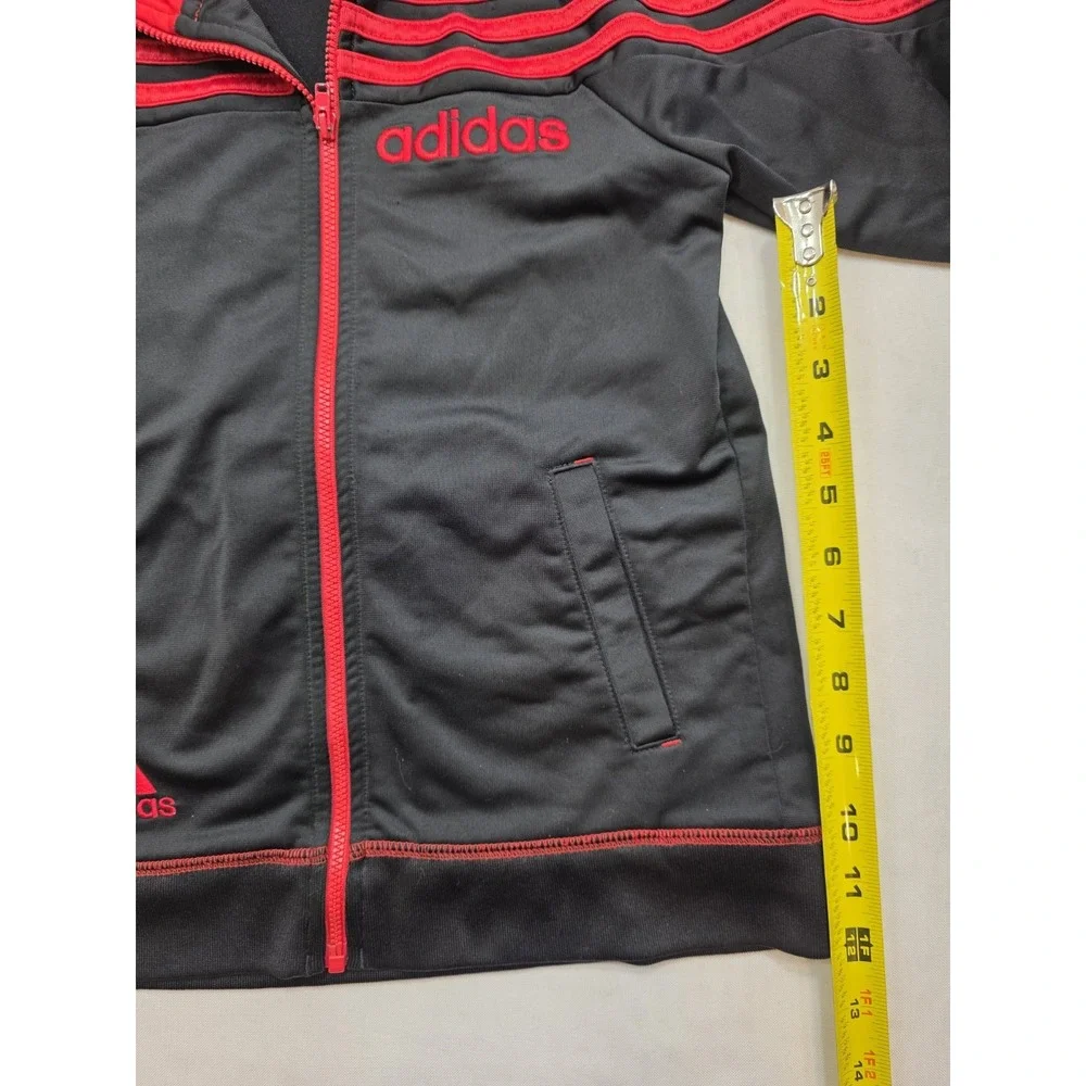Adidas Boy's Black w Red‎ Stripes Zip Up Pocketed Jacket. Size 7